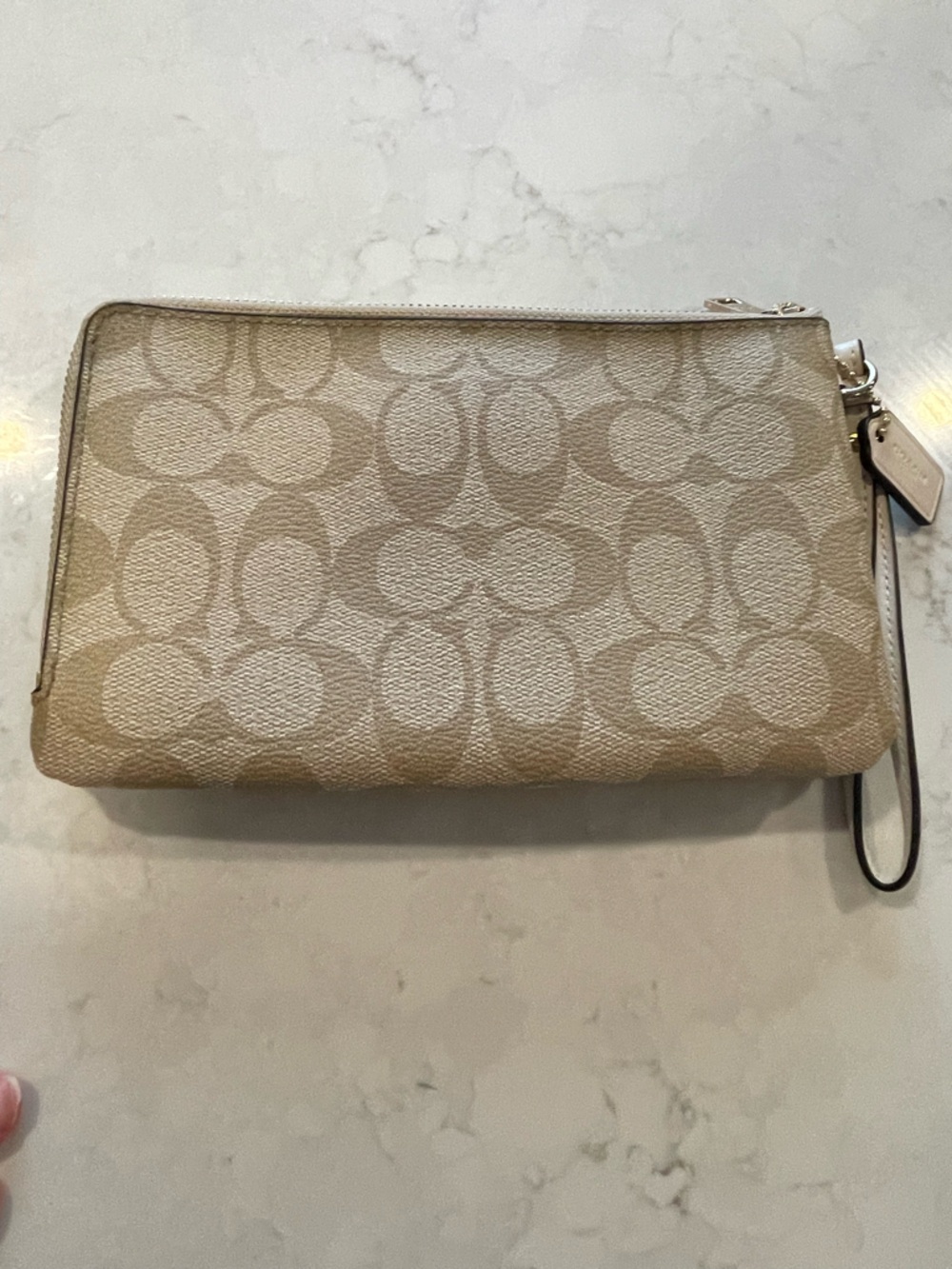 Coach Signature Beige Double Zip Wristlet Clutch - Picture 2 of 8